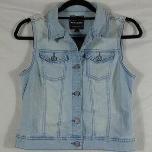 Wax Jean Women's Blue Button Down Western Designer Grunge Denim Vest Top Size M